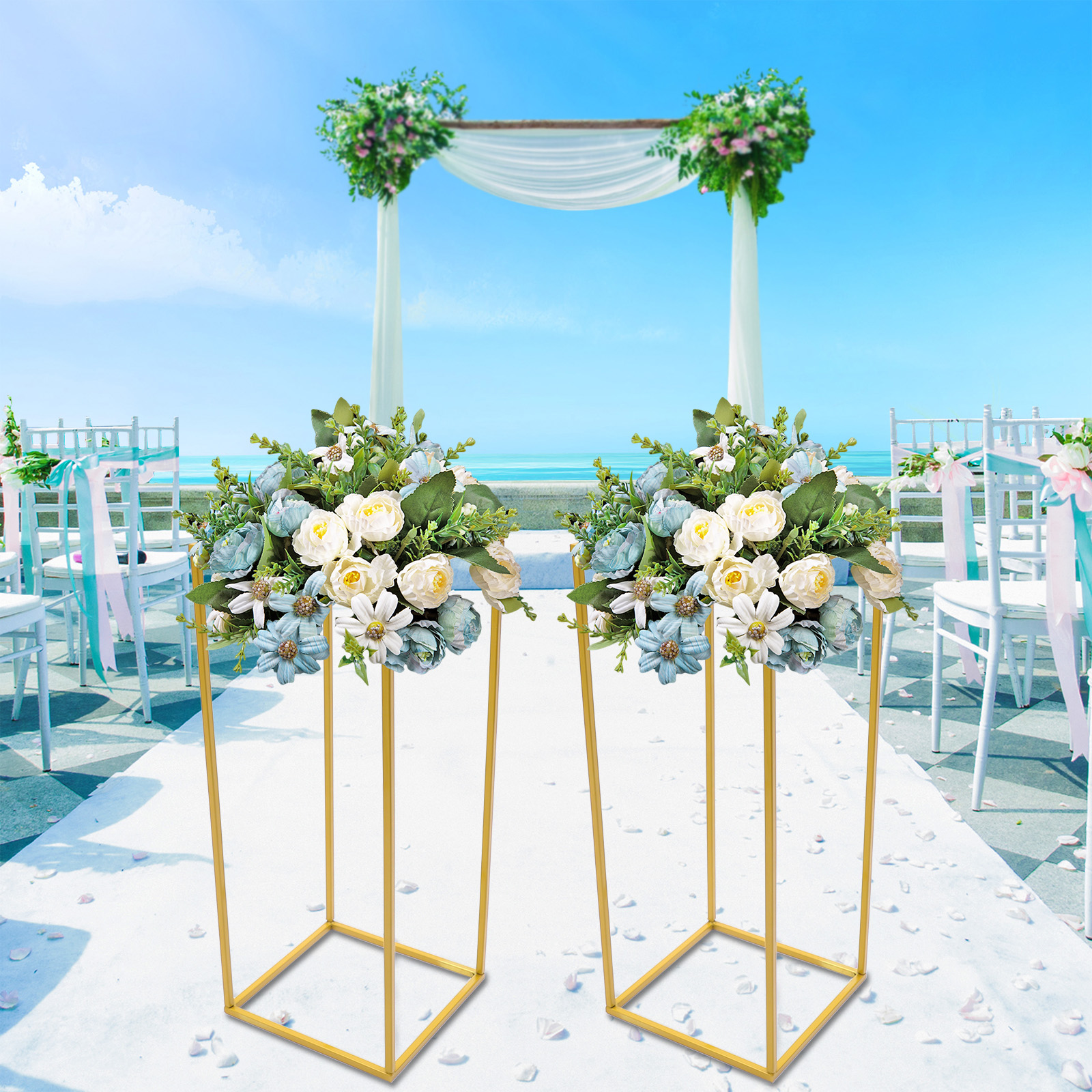 Home Bar Stand - Multi-Scene Golden Flower Centerpiece Stand Simple