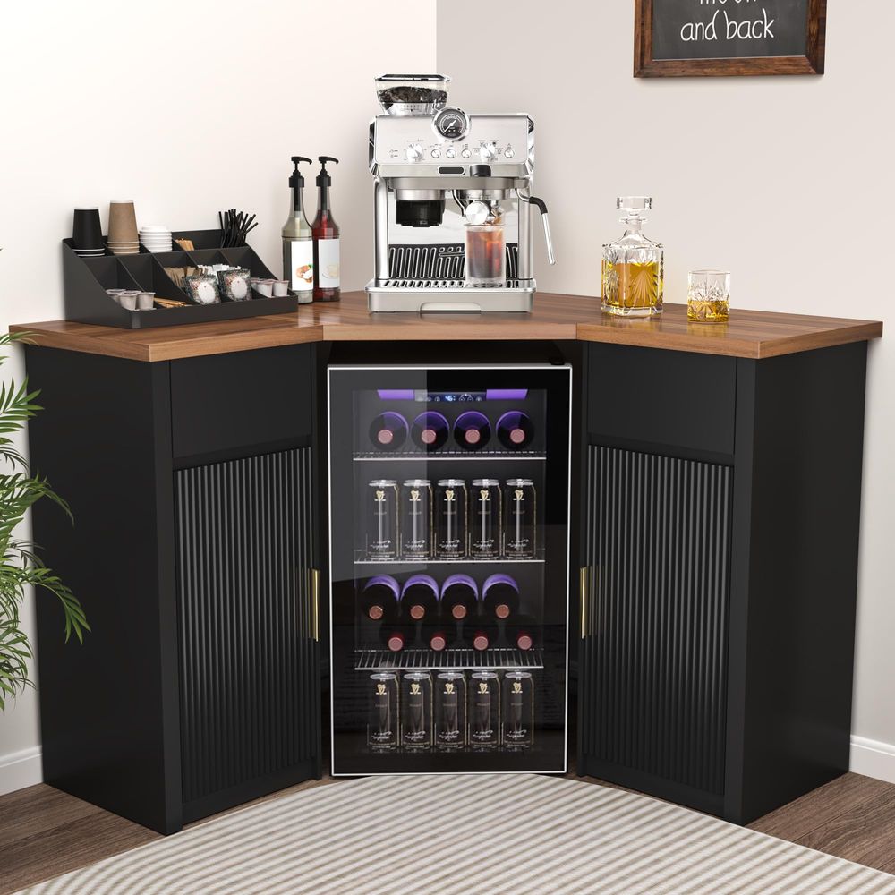 Home Bar And Fridge - Corner Bar Cabinet with Fridge Space,