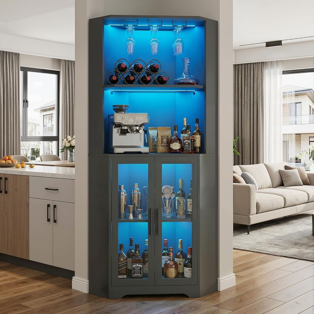 Home Bar And Cabinet - 65 Tall LED-Illuminated Bar Cabinet with