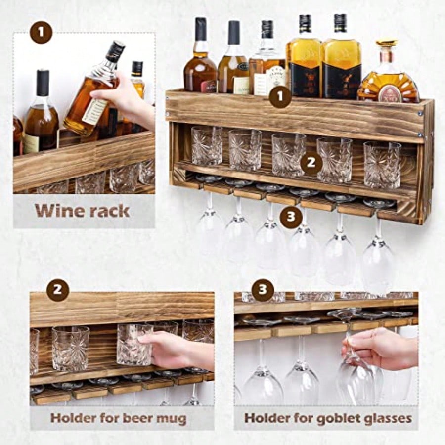 Wine Rack Wall Mounted WoodAlc - Home Bar Shelves recension och pris