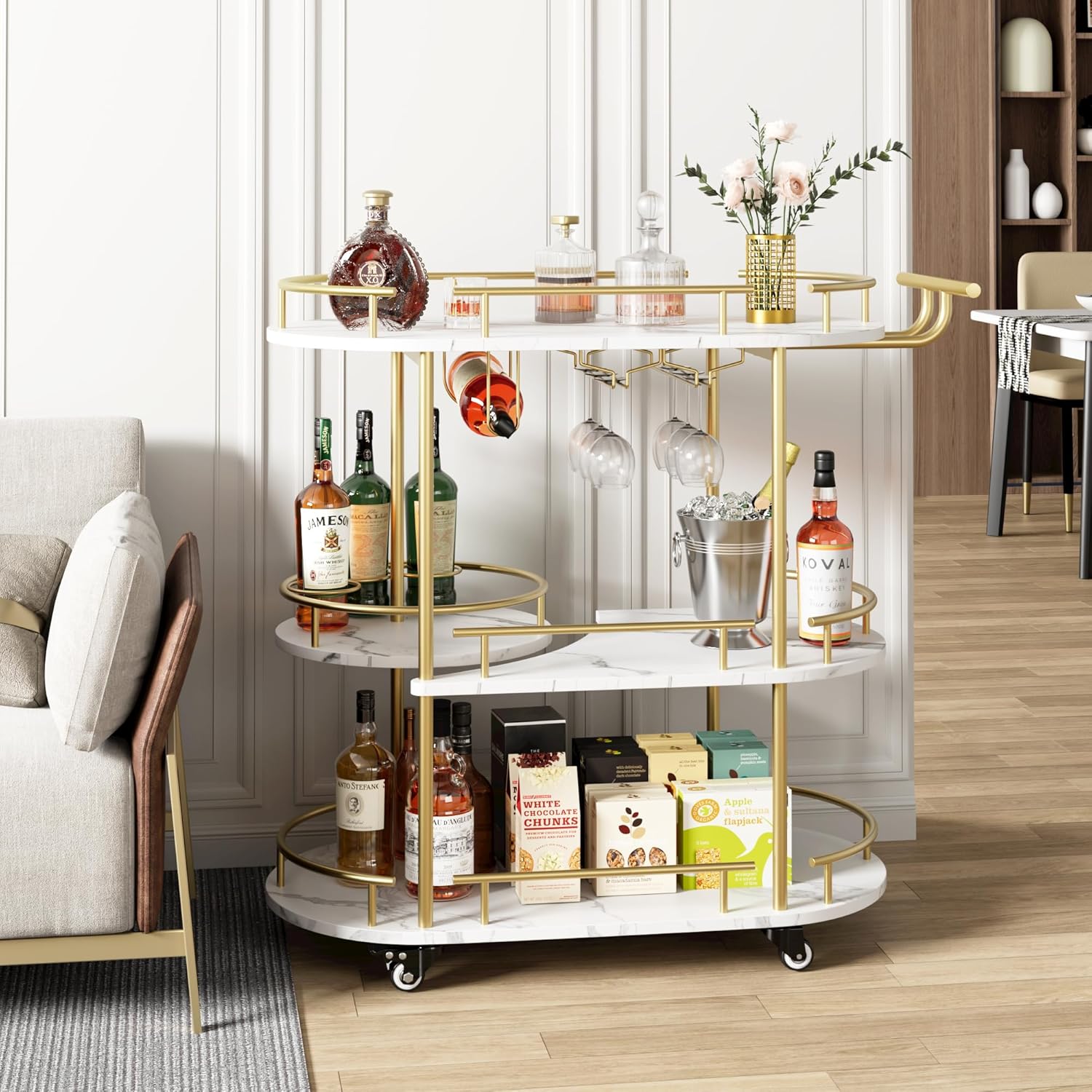 Gold Bar Carts with 4-Tiers St - Bar Cart Gold recension och pris