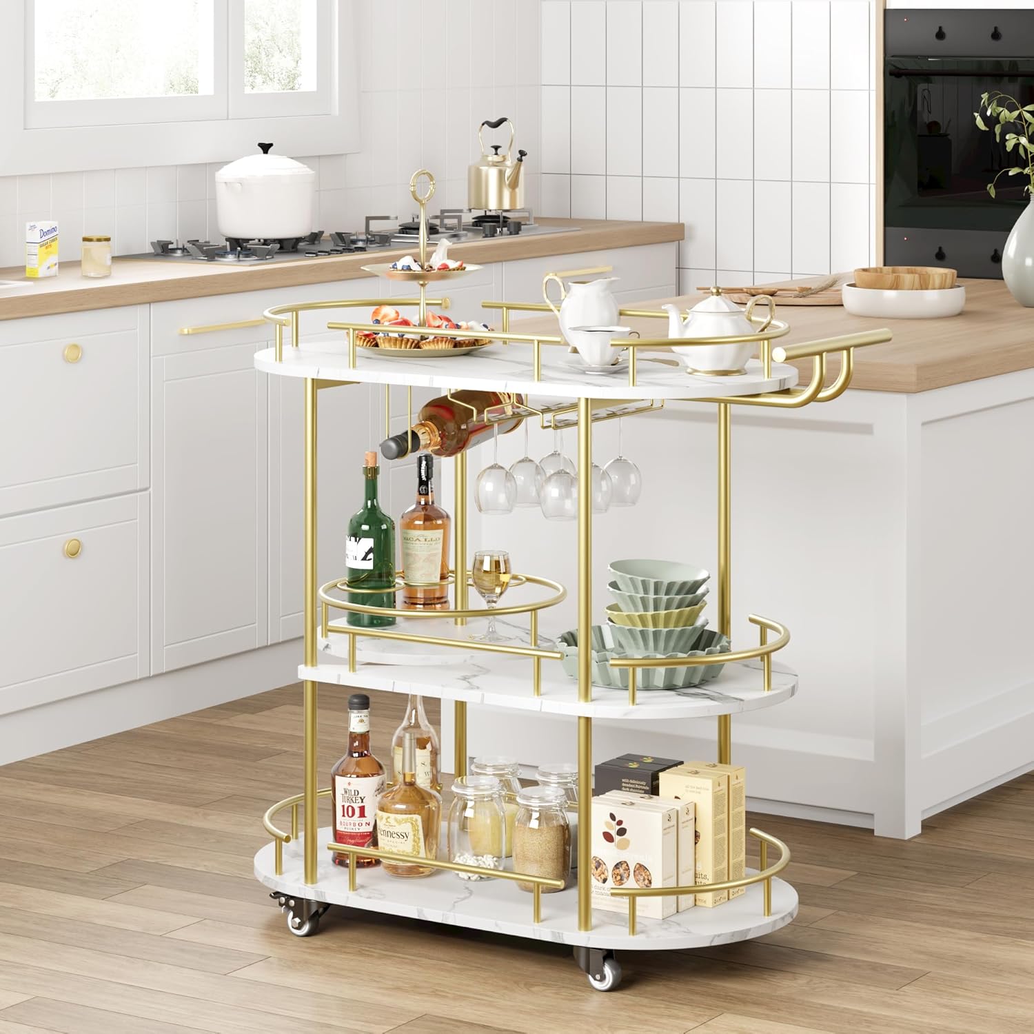 Gold Bar Carts with 4-Tiers St - Bar Cart Gold recension och pris
