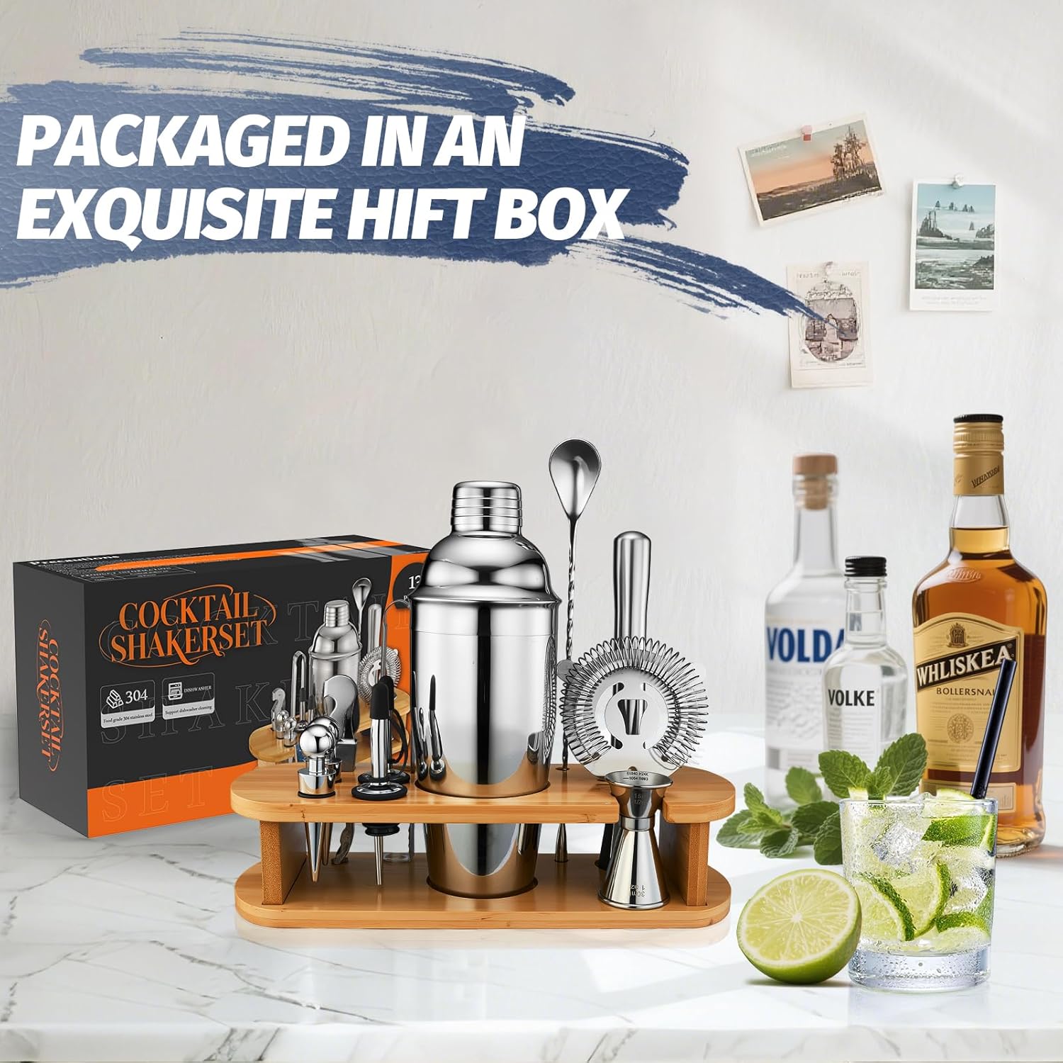 13-Piece Cocktail Shaker Set W - Home Bar Stand recension och pris