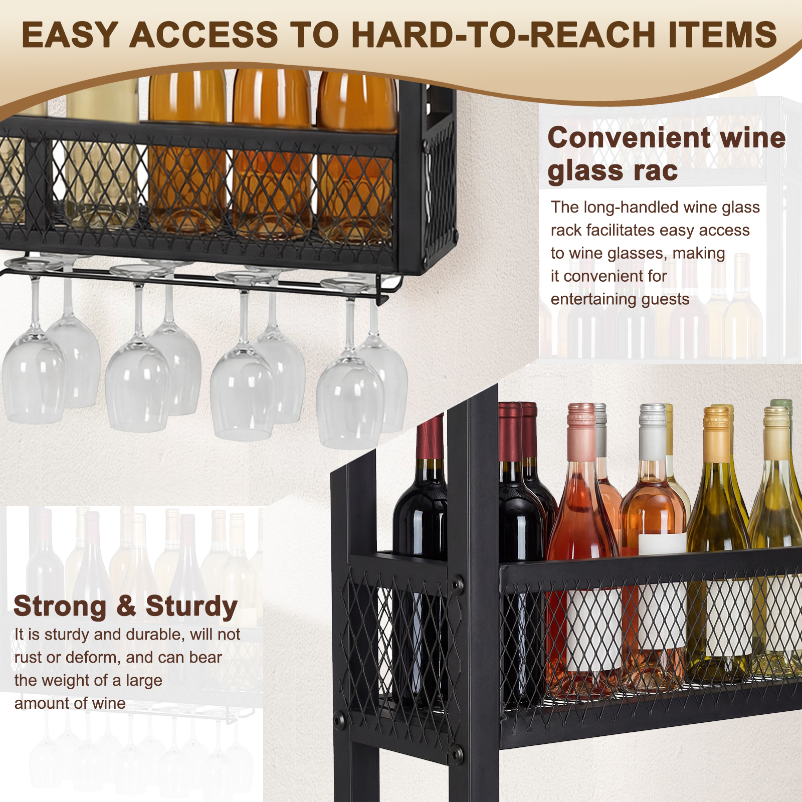 39in 3-Tiers Wall Mounted Wine - Home Bar Shelves recension och pris