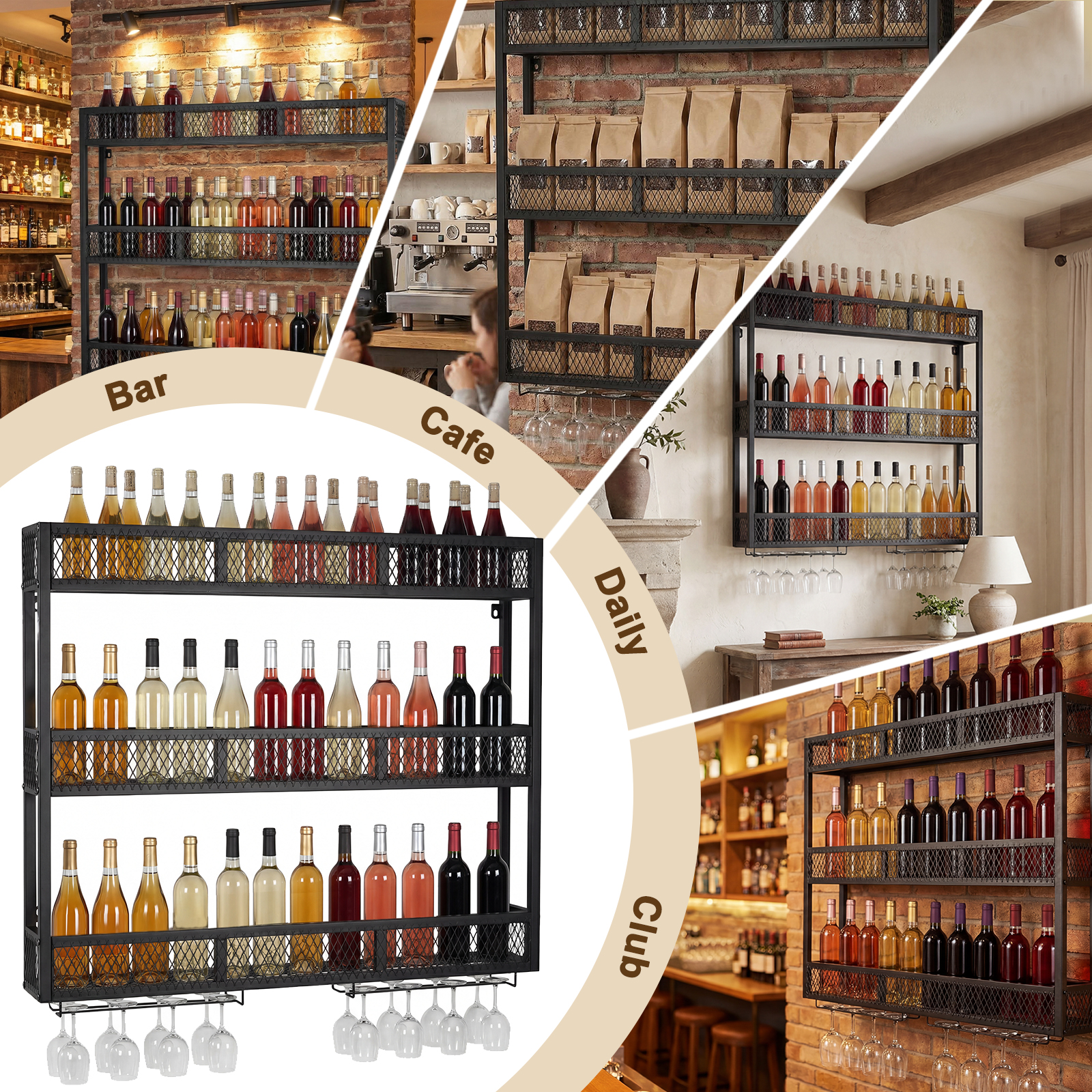 39in 3-Tiers Wall Mounted Wine - Home Bar Shelves recension och pris