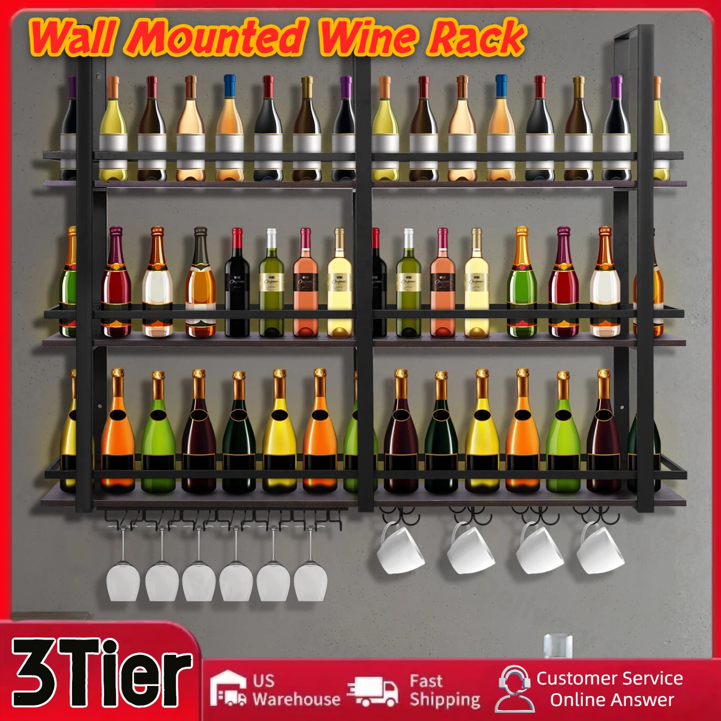 3Tier Wall Mounted Wine Rack B - Home Bar Shelves recension och pris