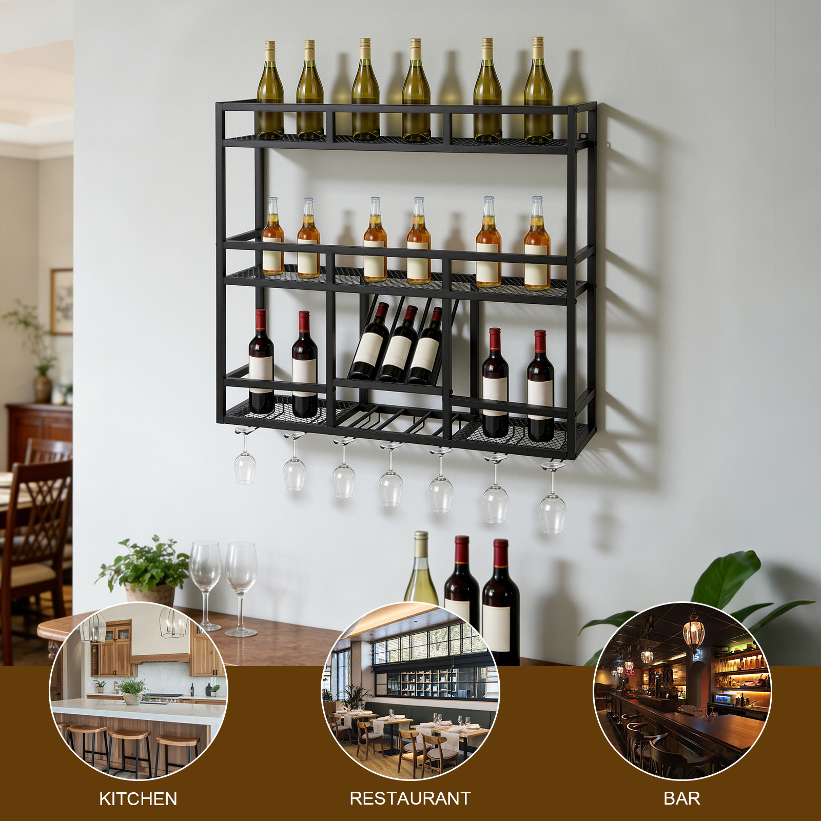 3 Tiers Wall Mounted Wine Rack - Home Bar Shelves recension och pris