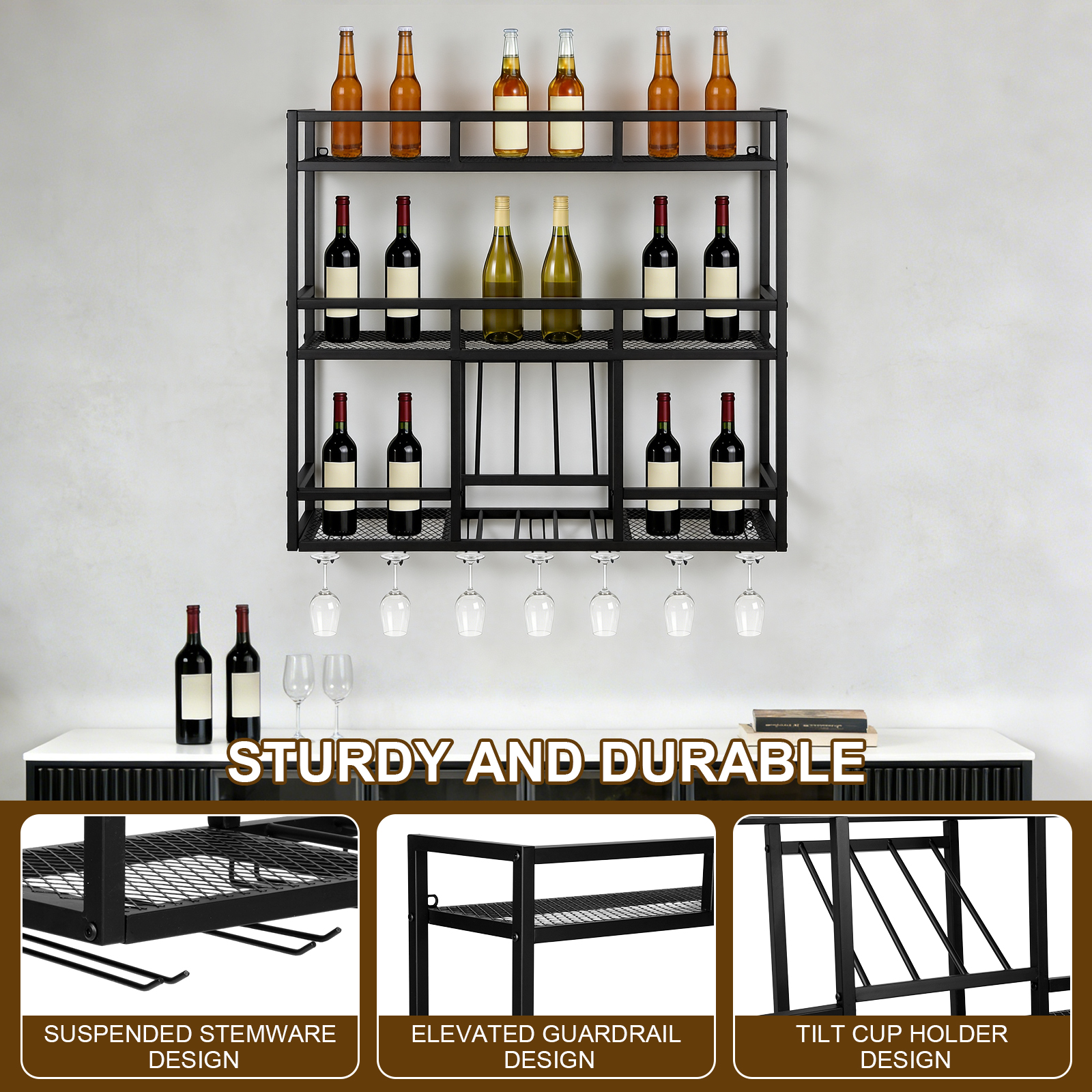 3 Tiers Wall Mounted Wine Rack - Home Bar Shelves recension och pris